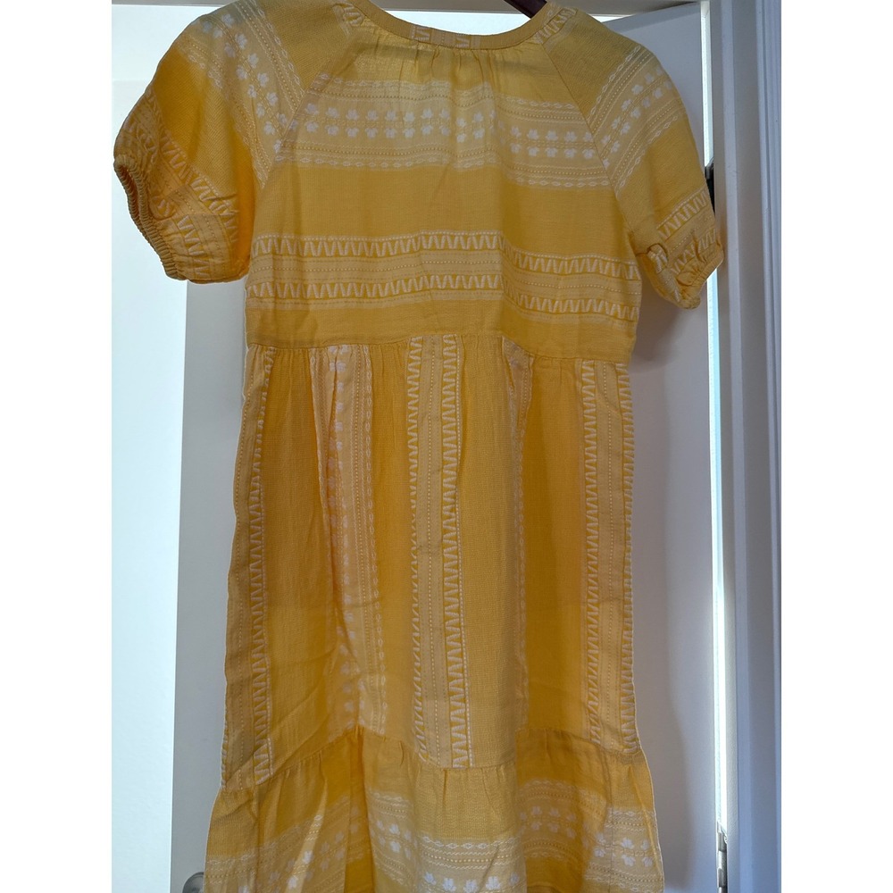 NWTs Baby Doll Organic Cotton Embroidered Tiered Mini Dress Yellow Boho V-Neck S - Picture 3 of 14